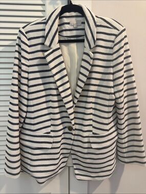 LOFT White and Black Striped Knit Blazer